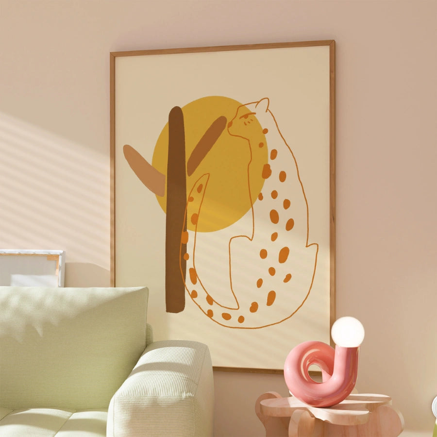 Desert Cheetah Boho Wall Art – Minimal Safari Inspired Animal Print