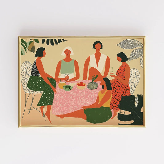 Boho Sisterhood Wall Art – Colorful Female Gathering Print