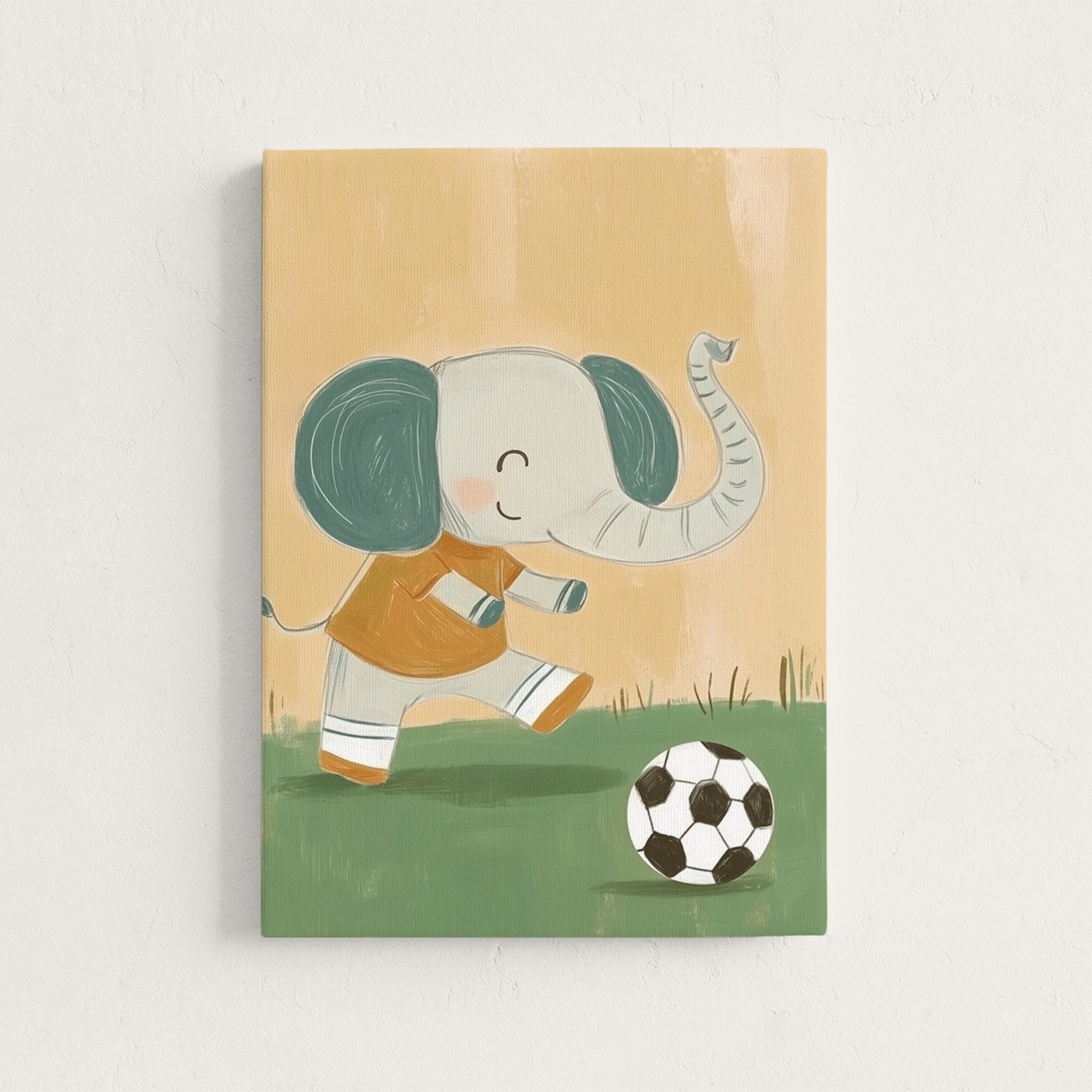Elephant Playing Soccer Nursery Canvas Print