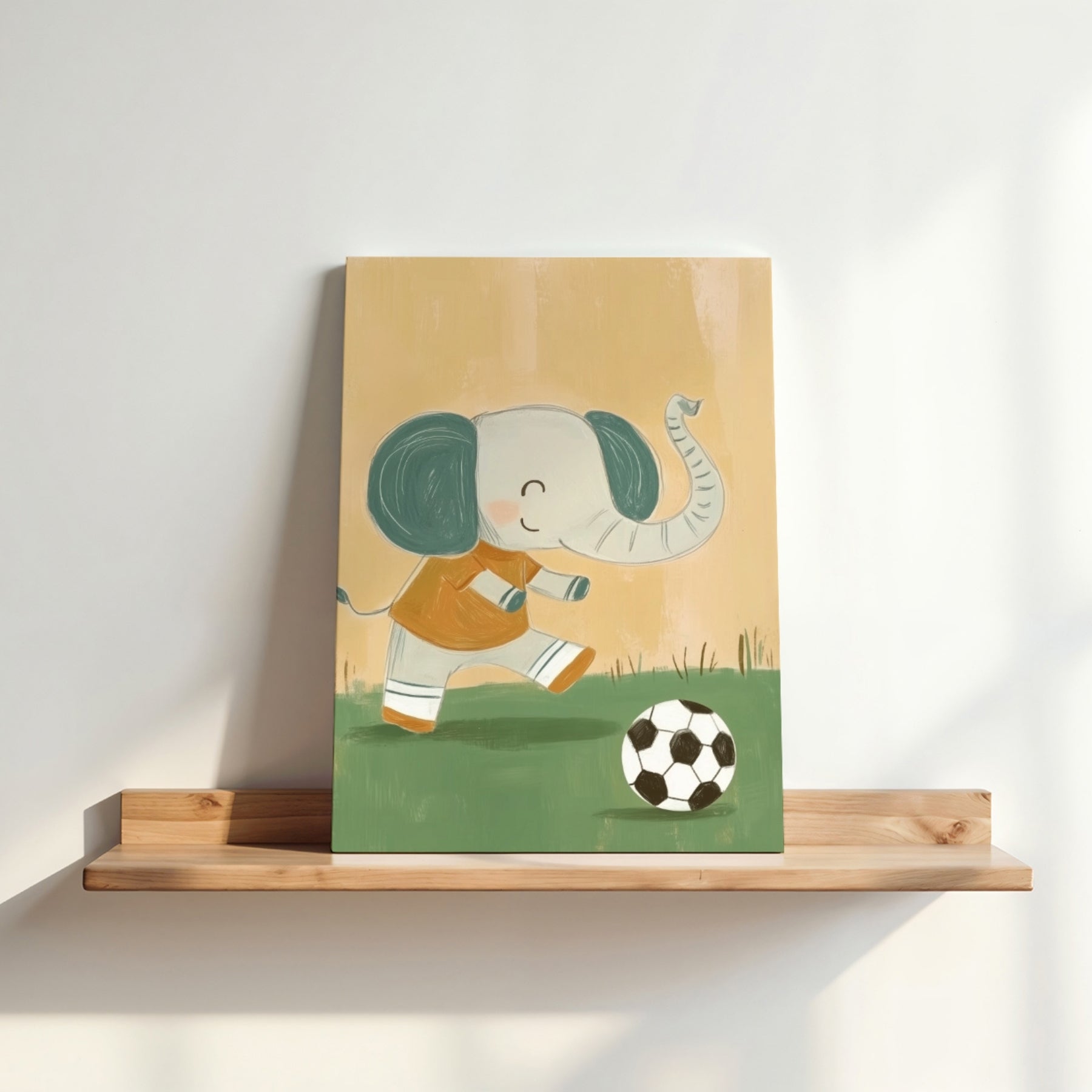 Elephant Playing Soccer Nursery Canvas Print