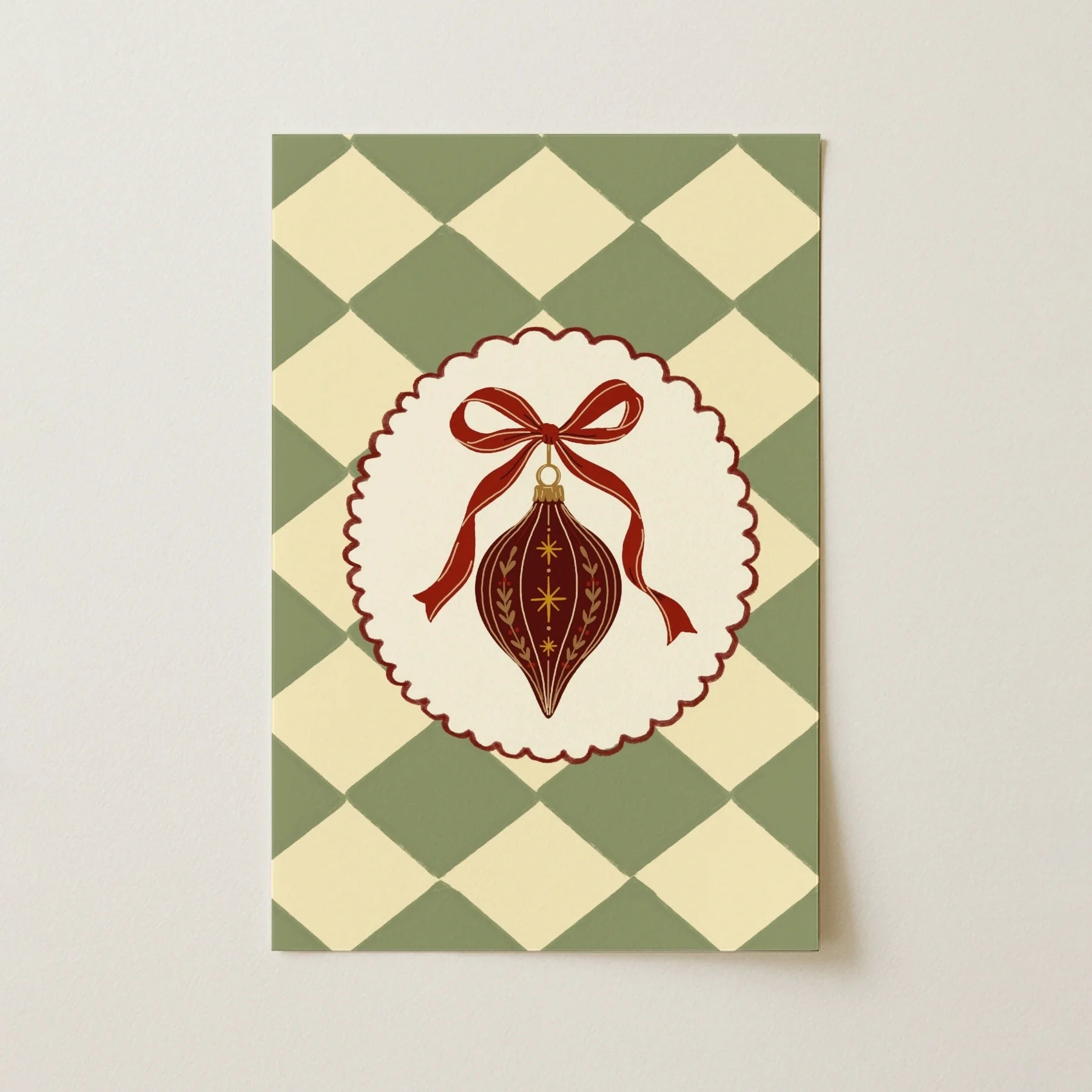 Vintage Christmas Ornament with Red Bow – Póster de Navidad