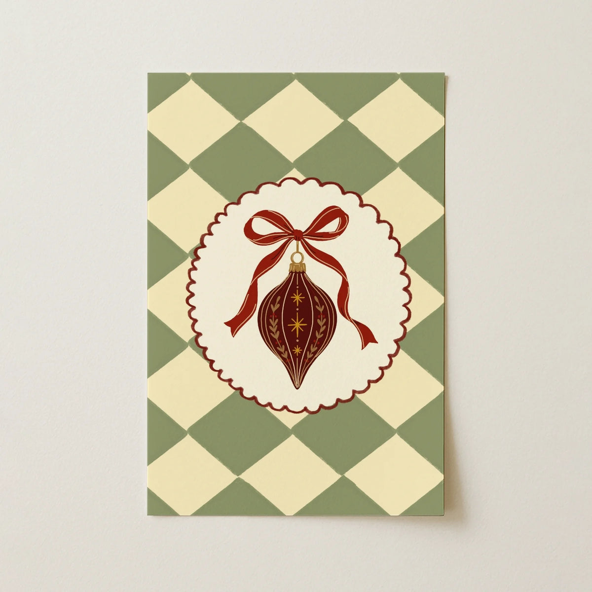 Vintage Christmas Ornament with Red Bow – Póster de Navidad