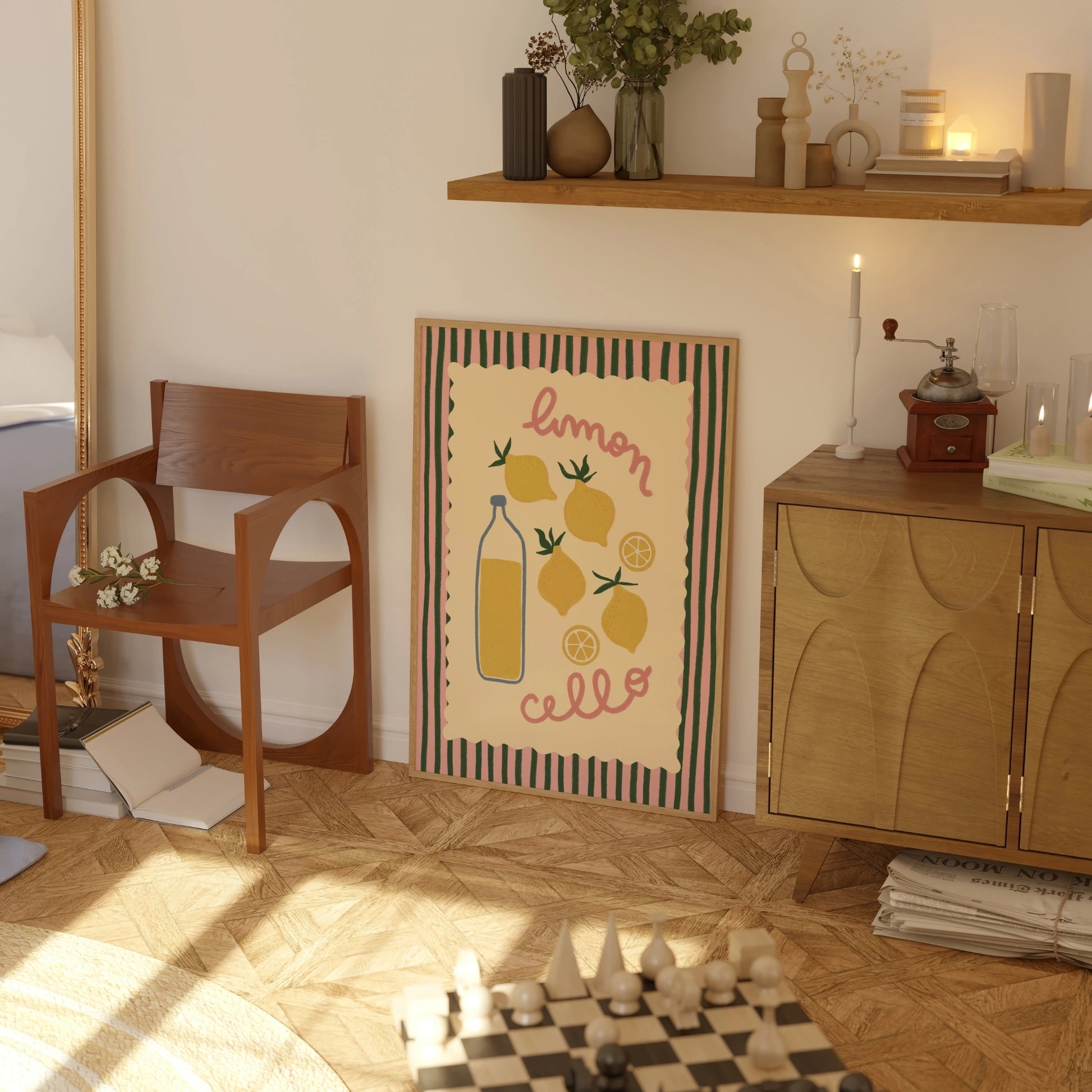 Decorazione murale per la tavola da pranzo italiana – Stampa di pasta, vino e cucina