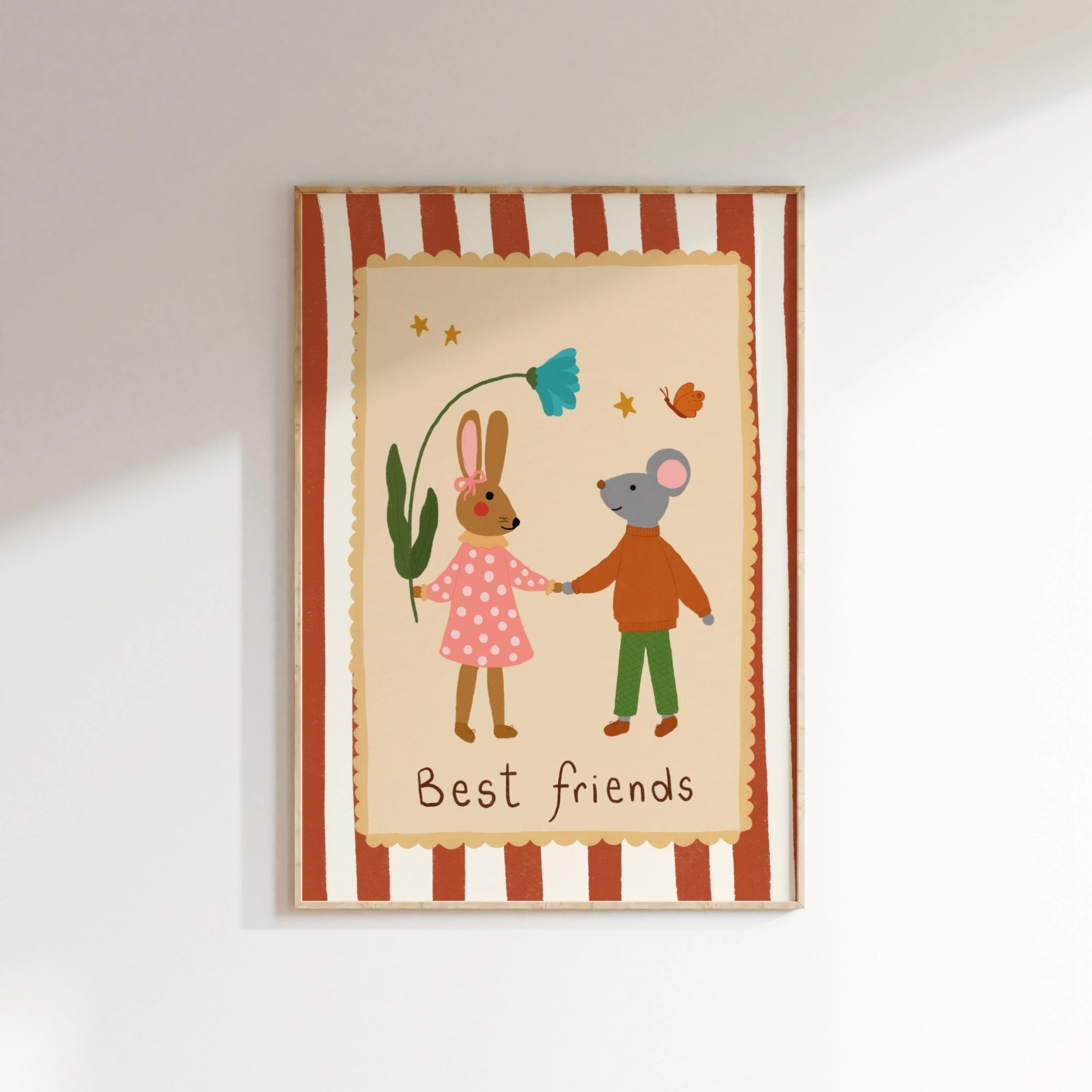 Best Friends Bunny and Mouse Wall Art - Animal Nursery Print, Vintage Nursery Decor