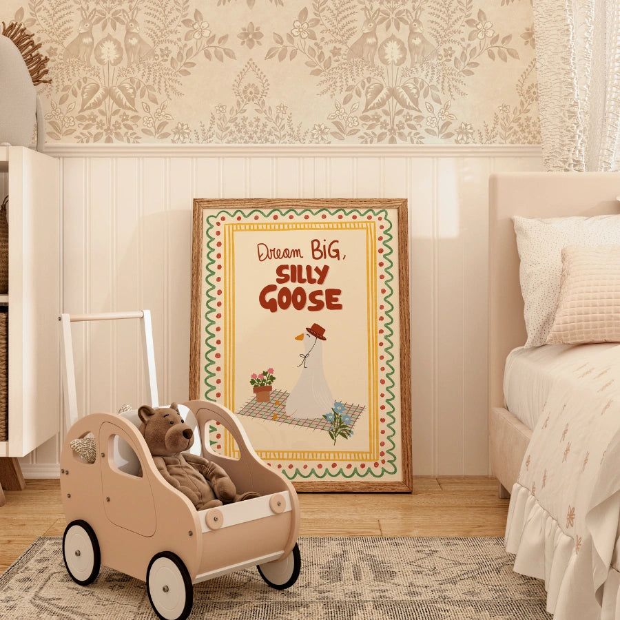 Silly Goose Nursery Print - Dream Big Animal Wall Art for Kids