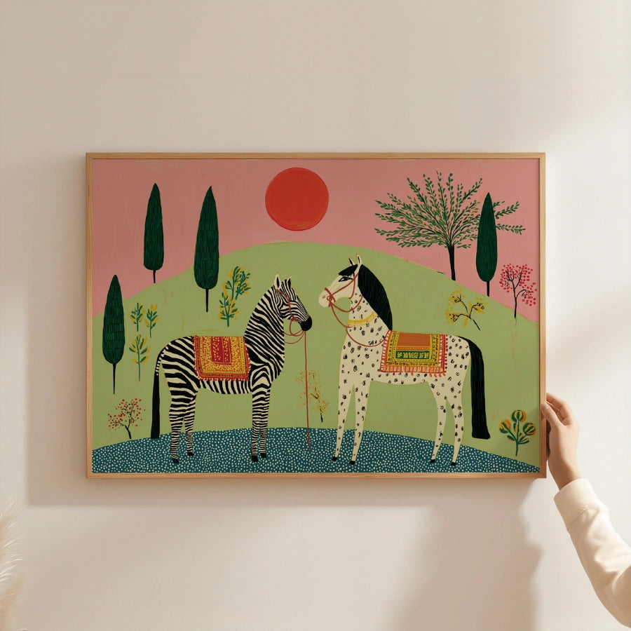 Boho Zebra and Horse Wall Art – Colorful Bohemian Animal Print