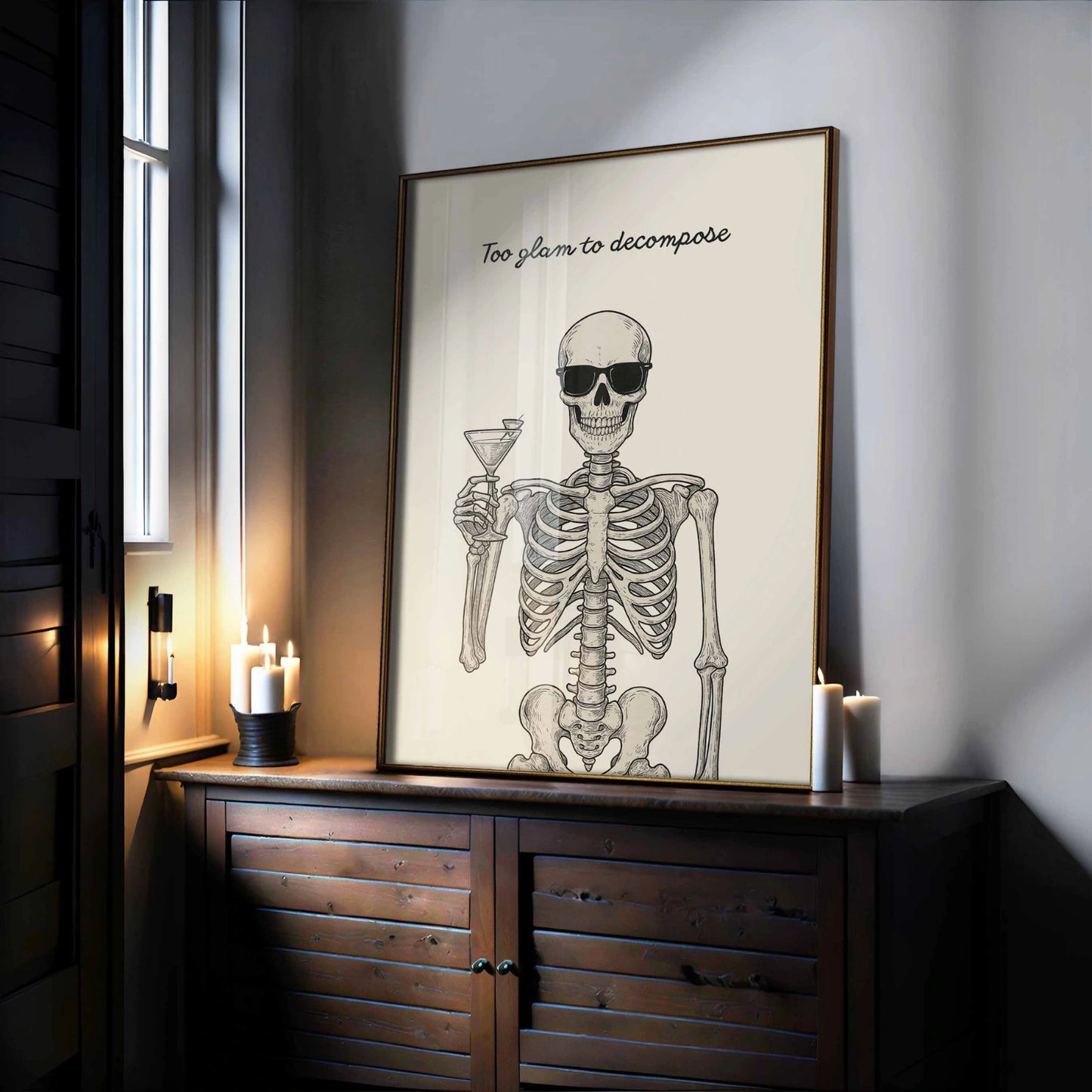 Too Glam to Decompose Print – Funny Skeleton