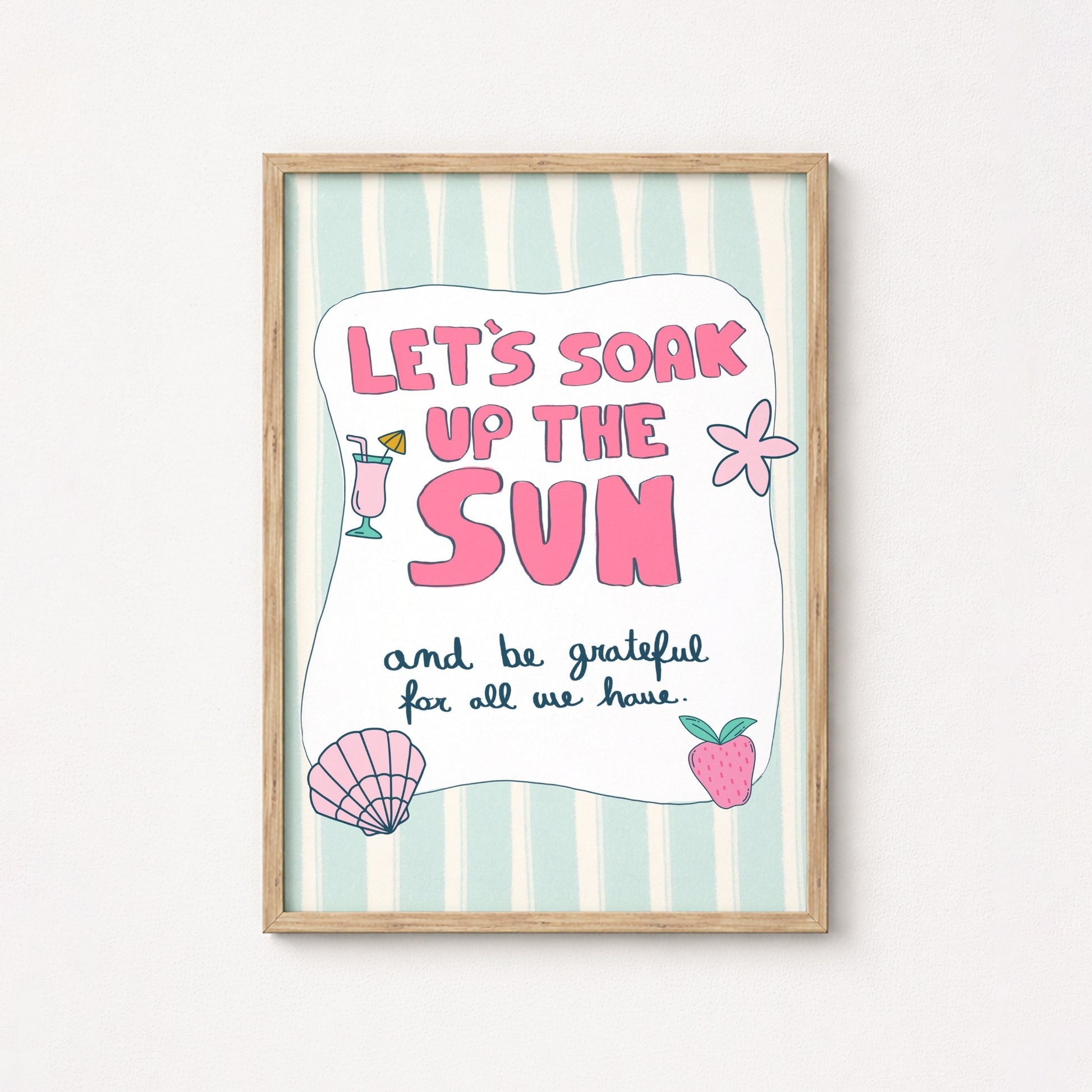 Soak Up the Sun Wall Art - Preppy Summer Print with Quote