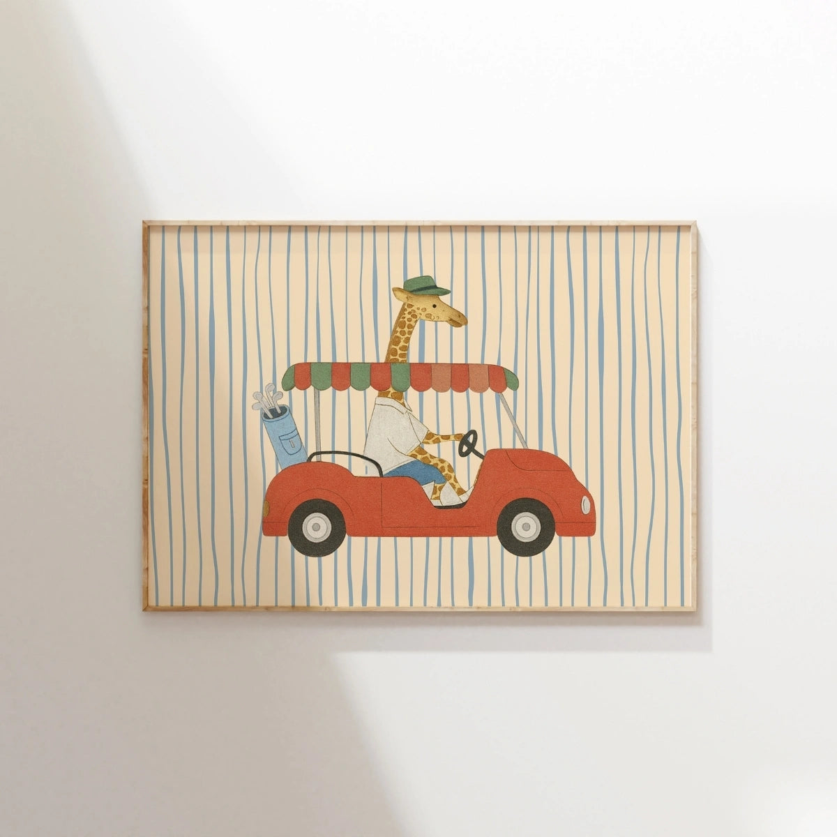 Giraffe Driving Nursery Print, Boys Room Decor