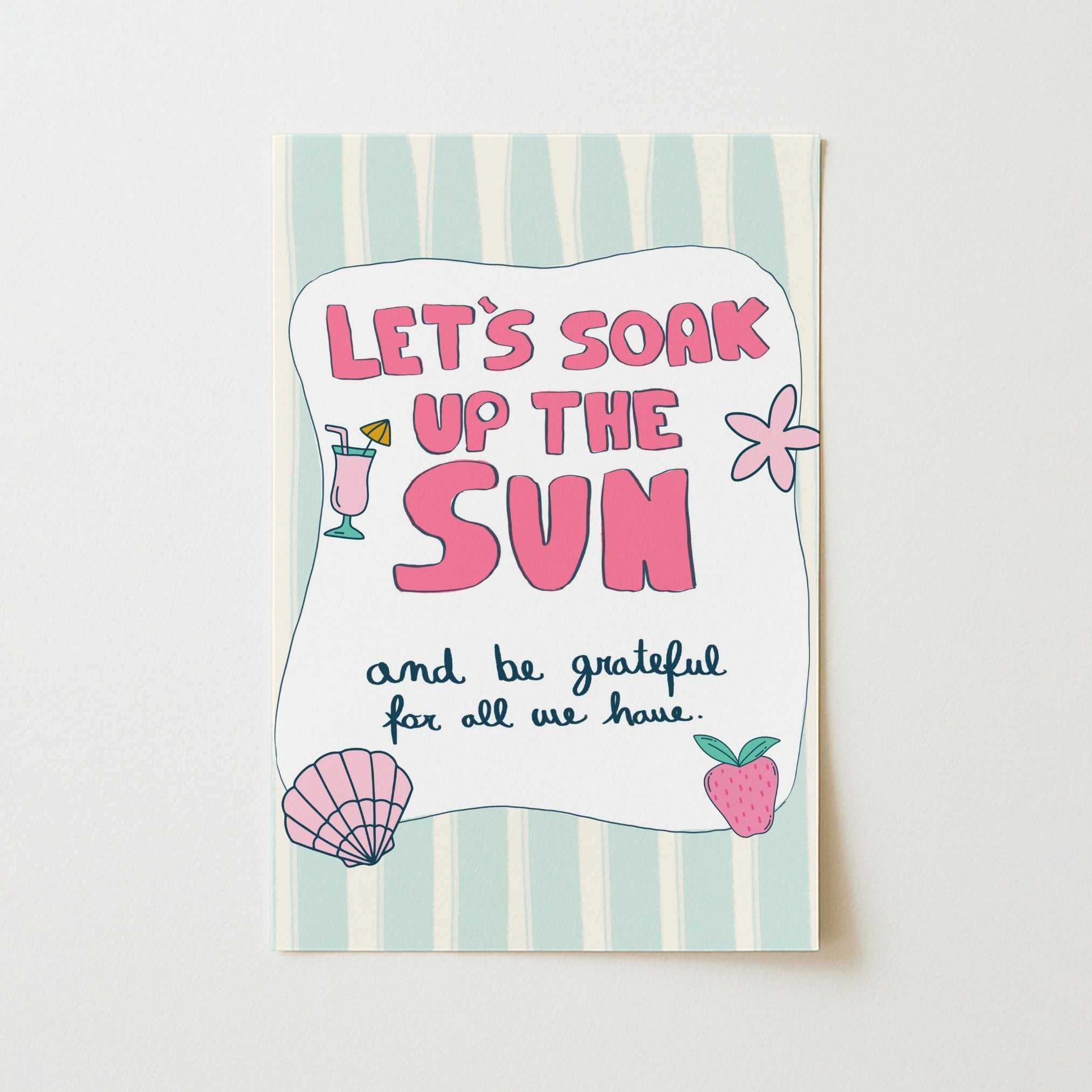 Soak Up the Sun Wall Art - Preppy Summer Print with Quote