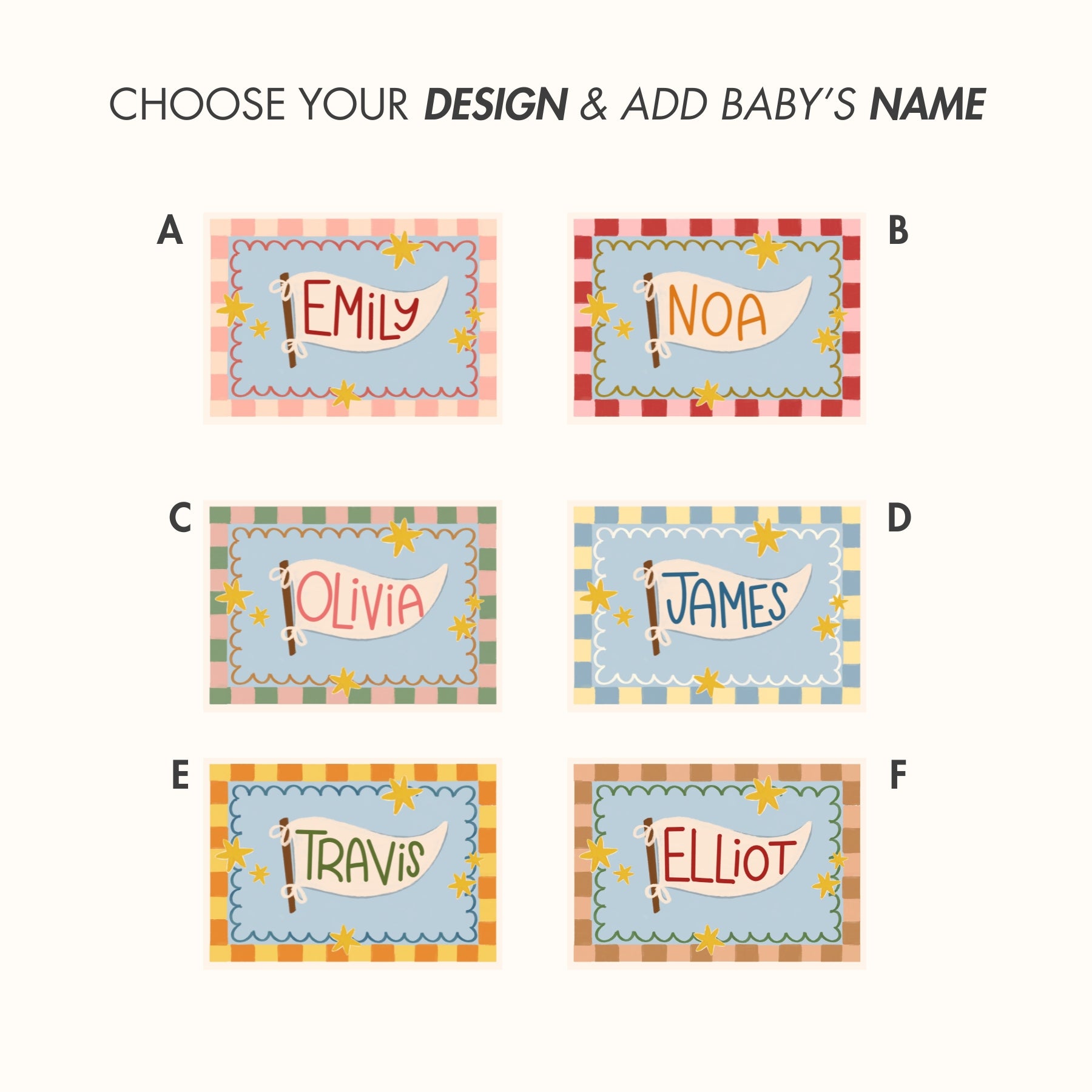 Stampa nursery personalizzata con nome e bandierina