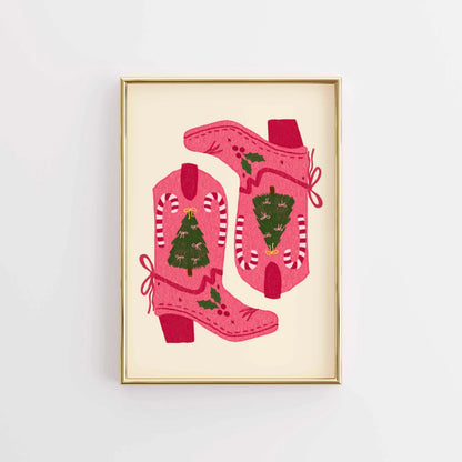 Christmas Cowboy Boots Poster