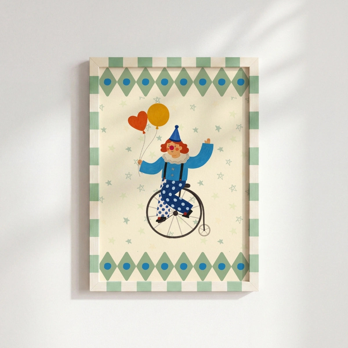 Circus Clown Nursery Print - Unicycle and Balloons Wall Art, Circus Nursery Decor