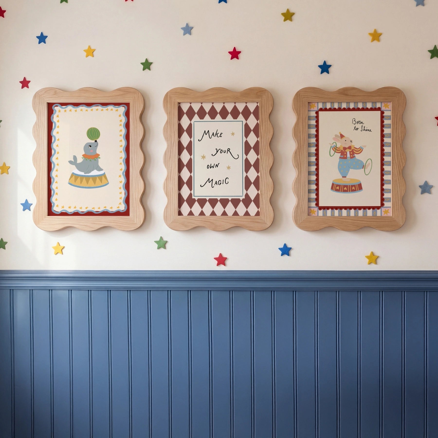 Set de 3 láminas de pared de circo mágico para cuarto de bebé