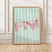 Pink Bikini and Blue Stripes - Coastal Wall Art