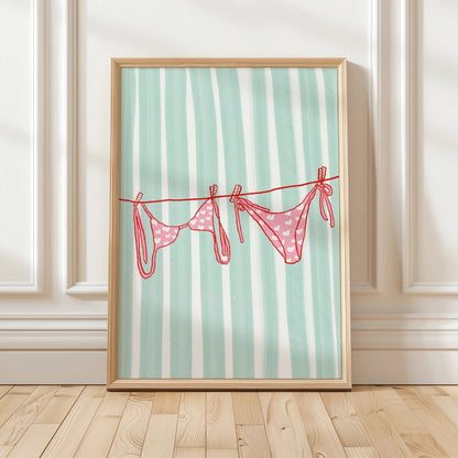 Pink Bikini Wall Art - Coastal Summer Print