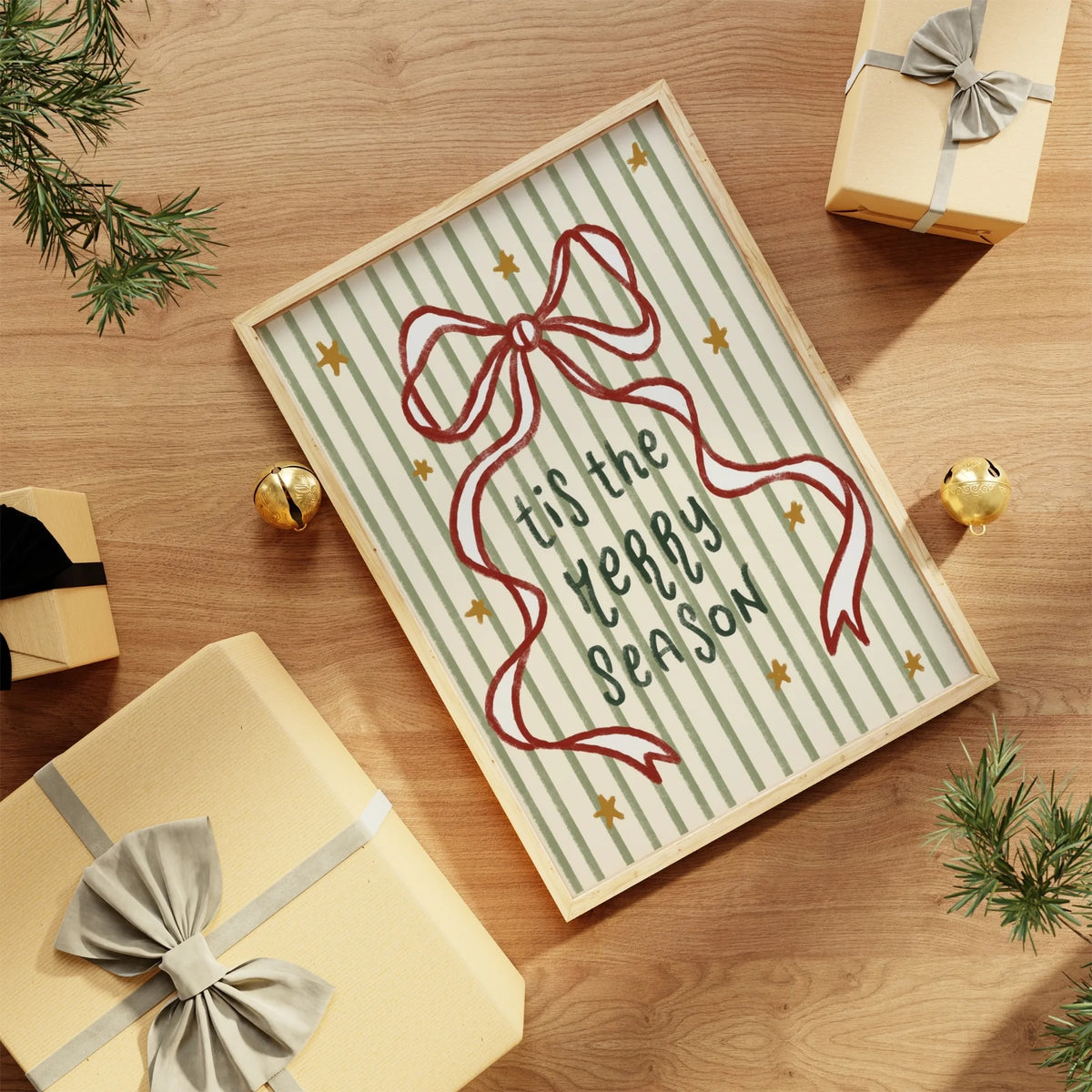Tis the Merry Season with Striped Bow – Póster de Navidad