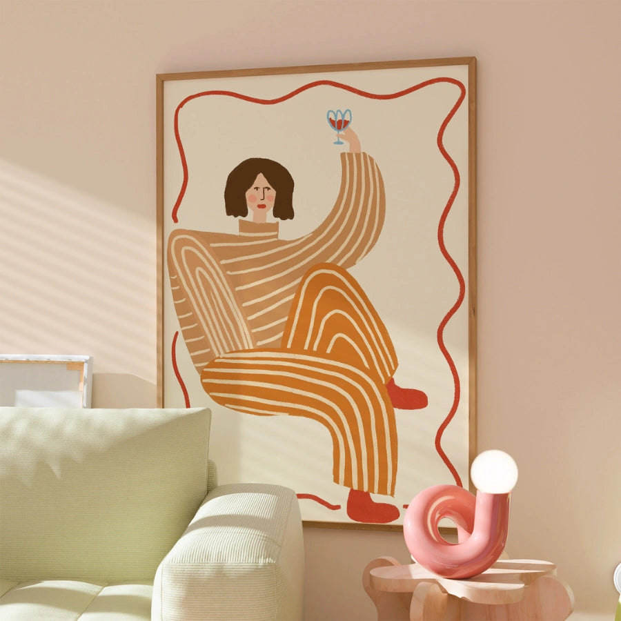 Cheers Moment Boho Wall Art – Playful Lounge Scene