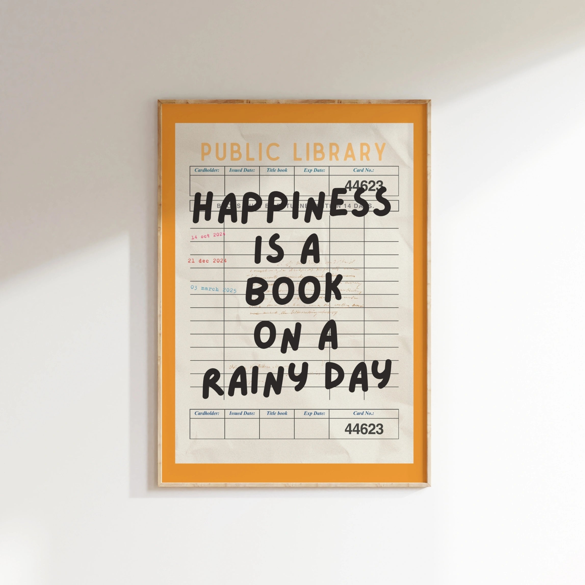 La felicità è un libro – Decorazione murale con tessera della biblioteca d'epoca