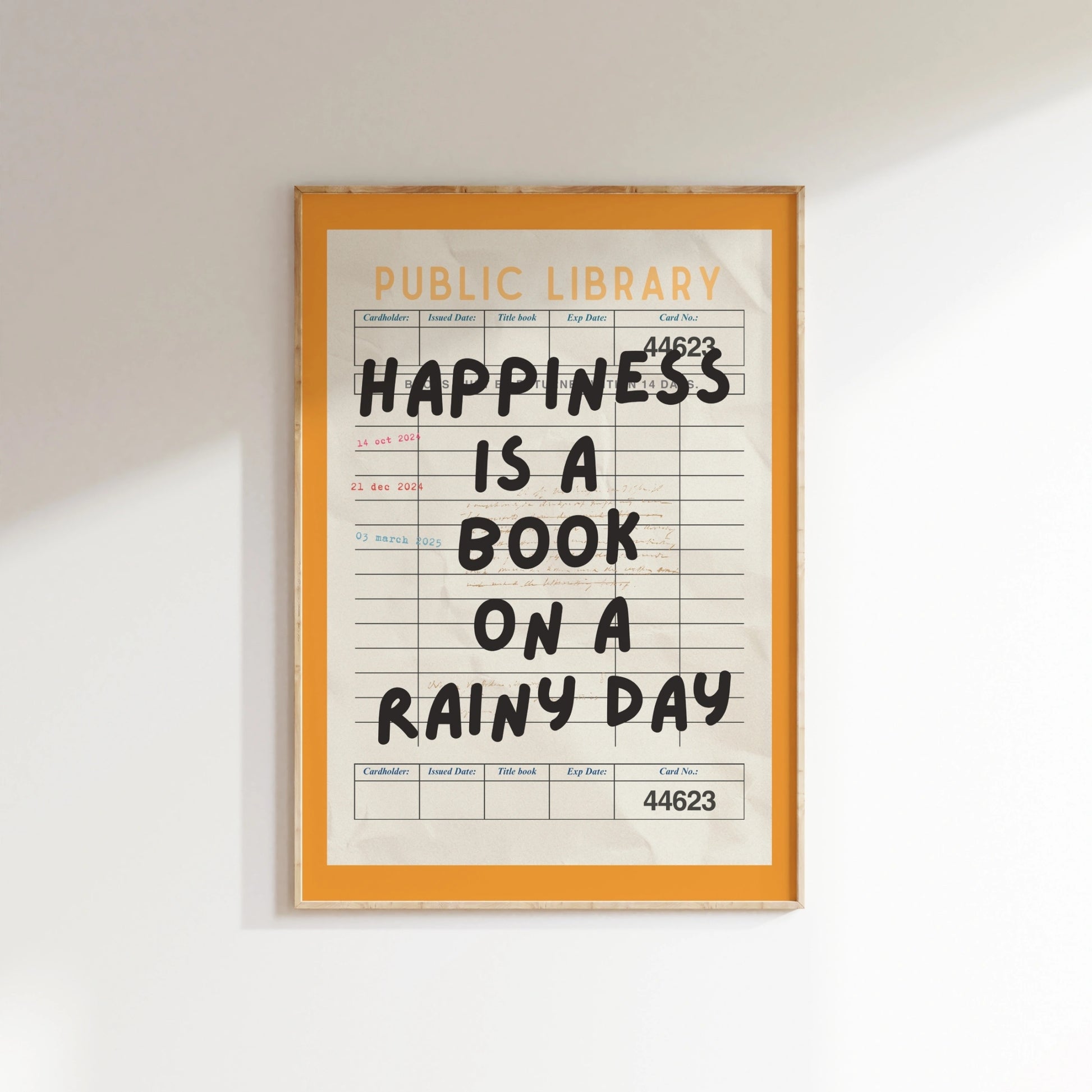 Happiness Is a Book – Vintage Library Card Wall Art