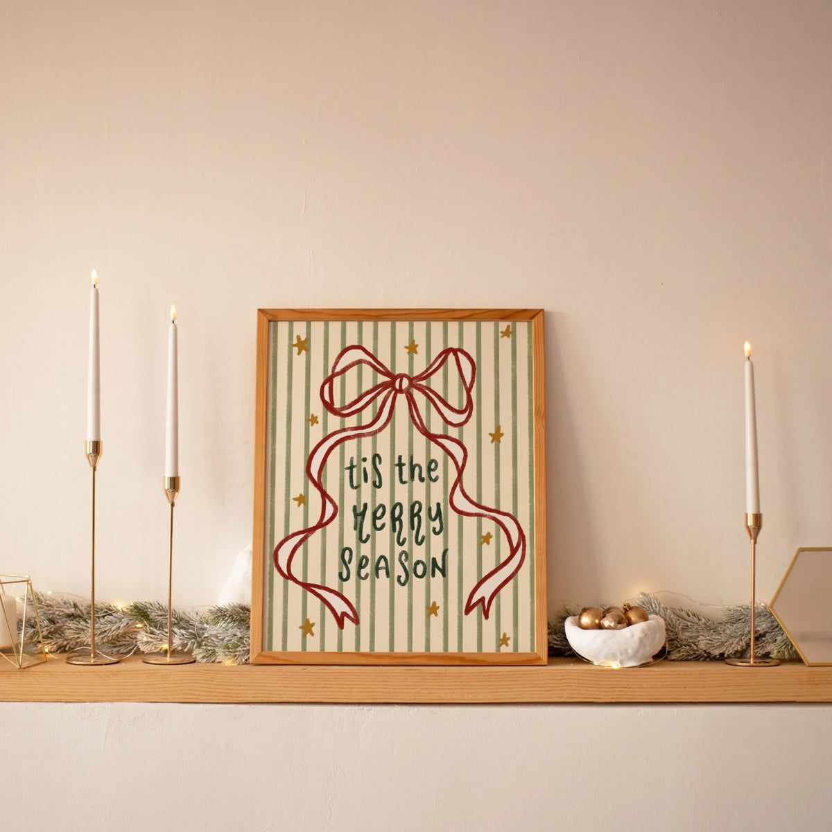 Tis the Merry Season with Striped Bow – Póster de Navidad