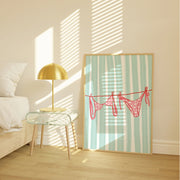 Pink Bikini and Blue Stripes - Coastal Wall Art