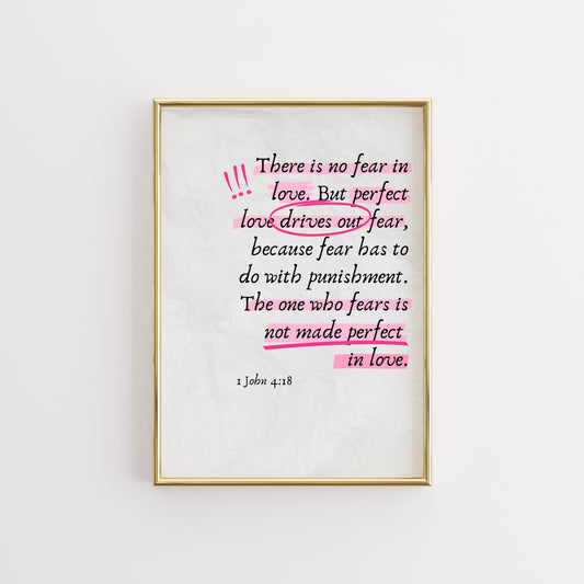 Perfect Love Print – 1 John 4:18 Bible Verse Wall Art