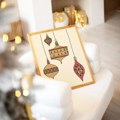 Vintage Christmas Ornaments Print