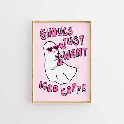 Ghouls Just Want Iced Coffee – Pink Ghost Print