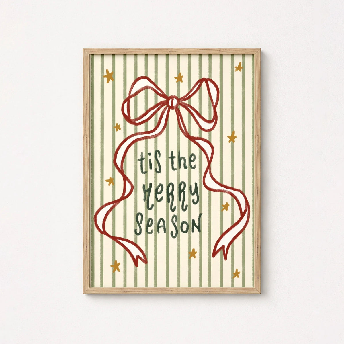 Tis the Merry Season with Striped Bow – Póster de Navidad