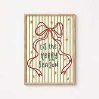 Tis the Merry Season with Striped Bow – Póster de Navidad