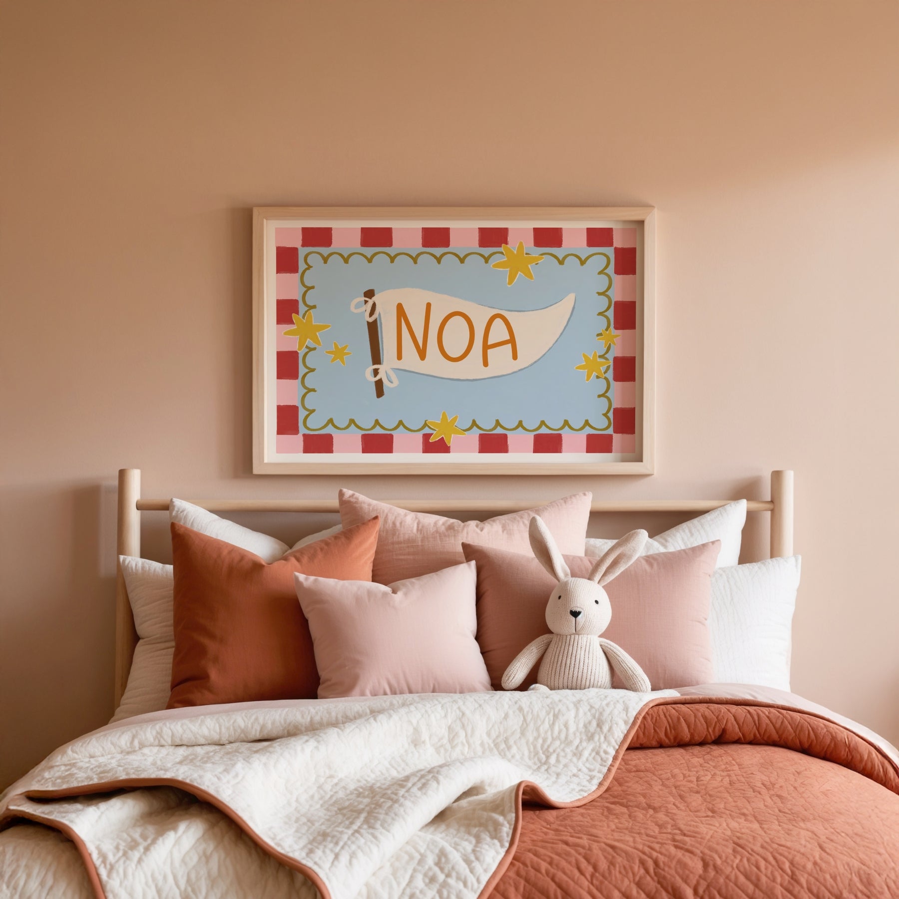 Stampa nursery personalizzata con nome e bandierina