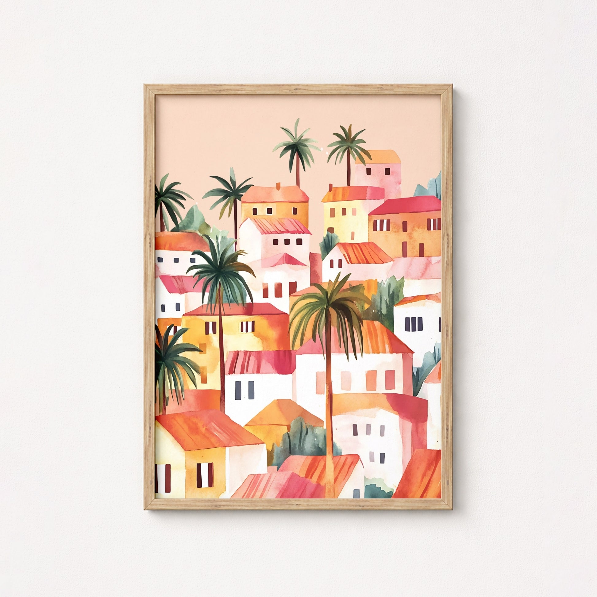 Tropical Village Wall Art – Colorful House Print
