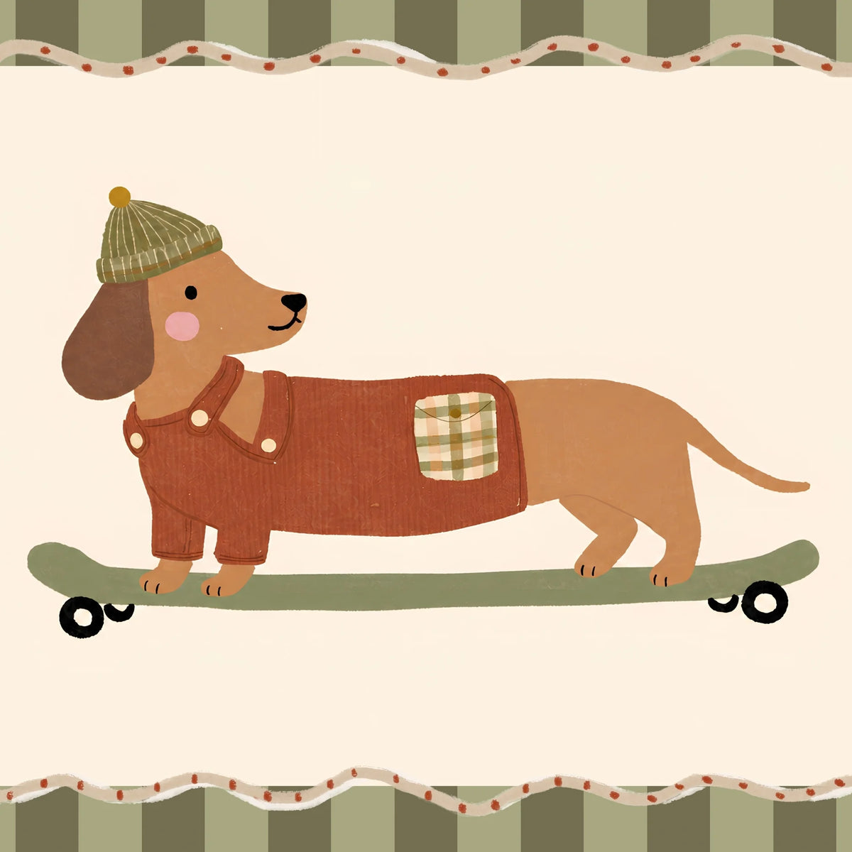 Dachshund on Skateboard with Hat – Poster per bambini