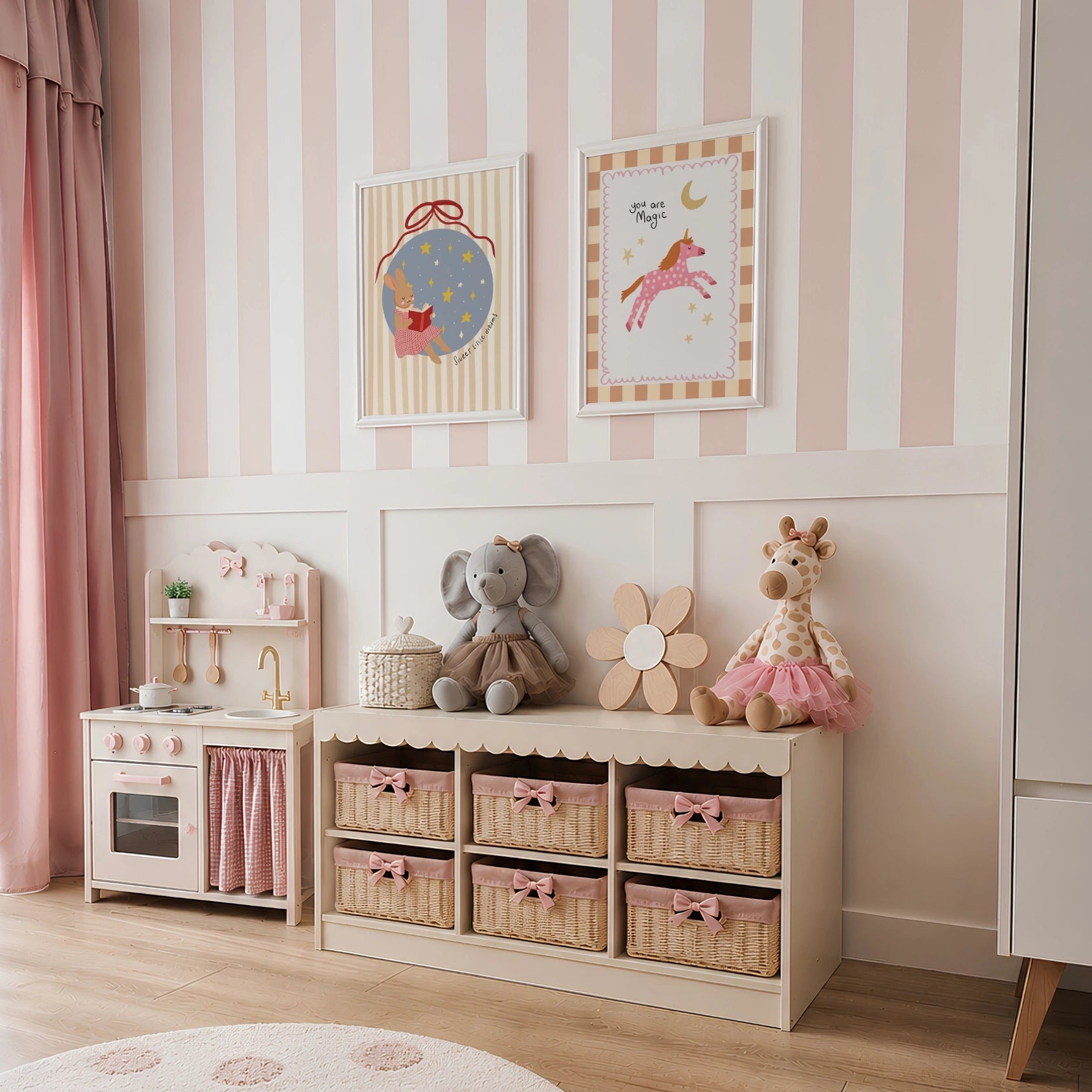 Set di 2 stampe rosa da parete per cameretta bambina