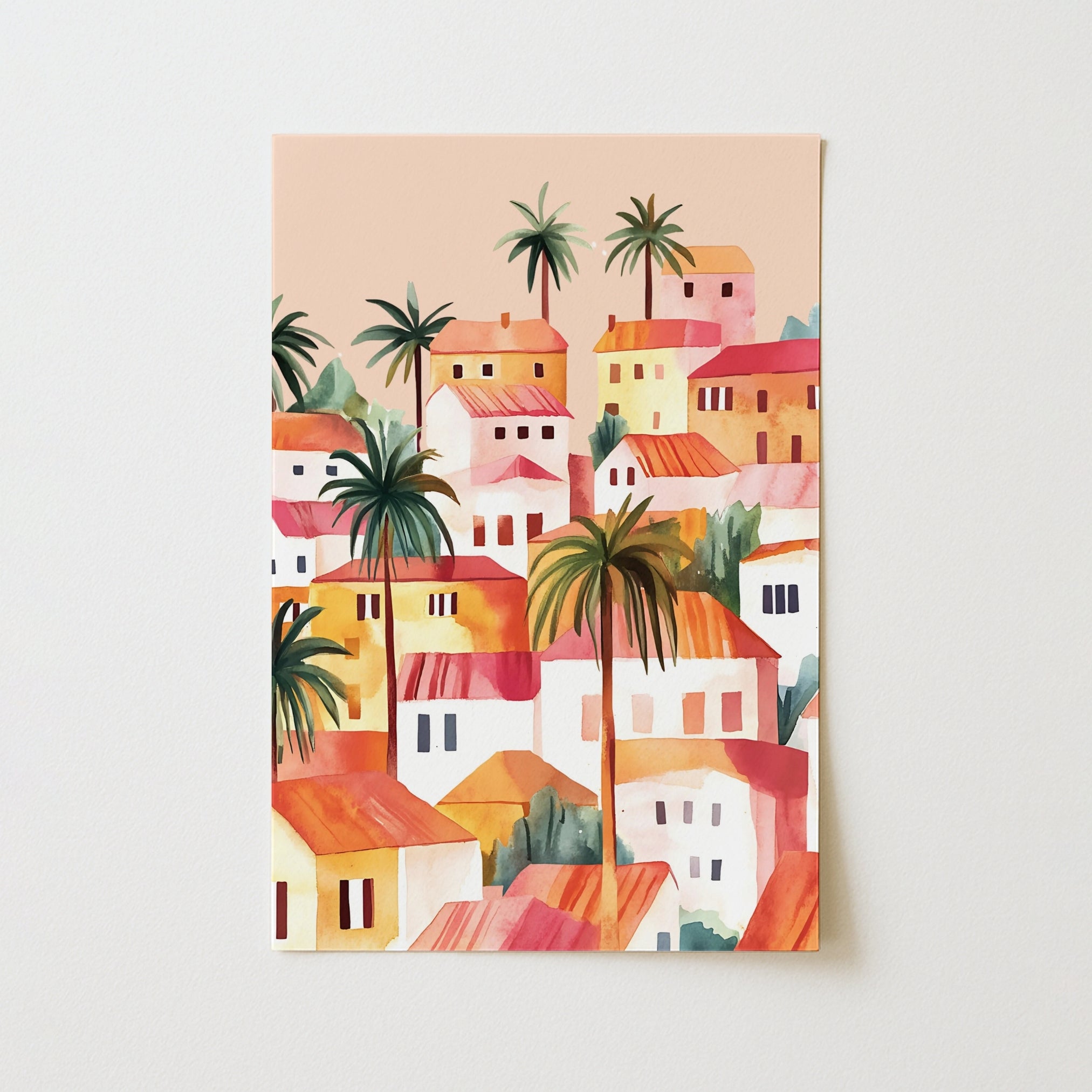 Tropical Village Wall Art – Colorful House Print