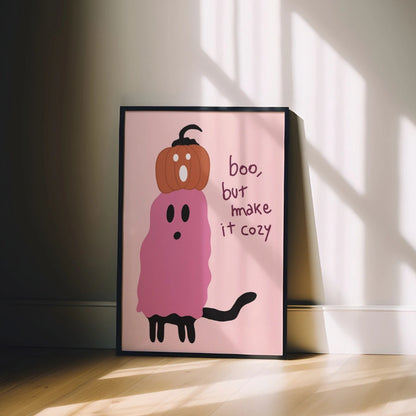 Cozy Ghost Halloween Print – Pink Wall Art