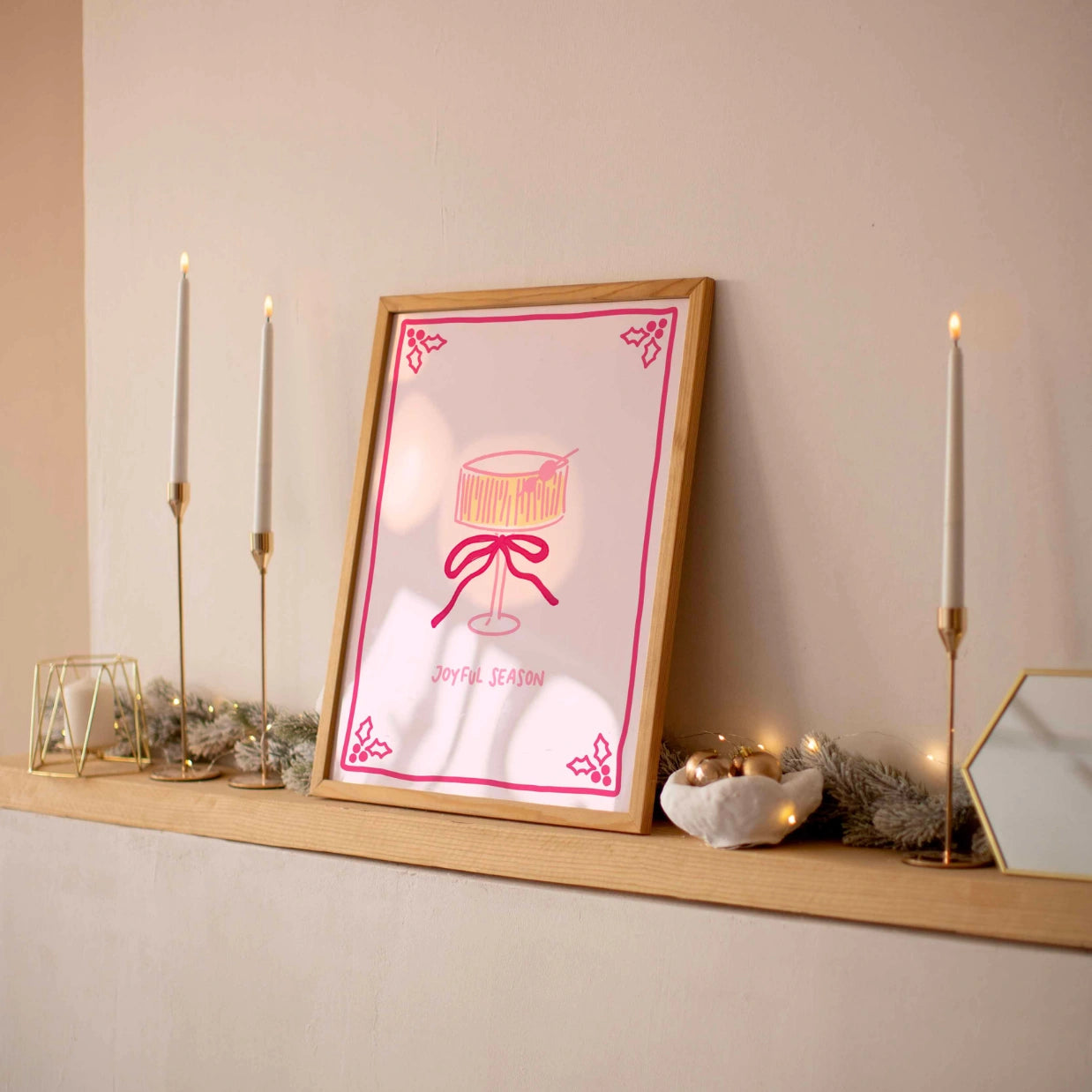 Retro Pink Holiday Cocktail Print