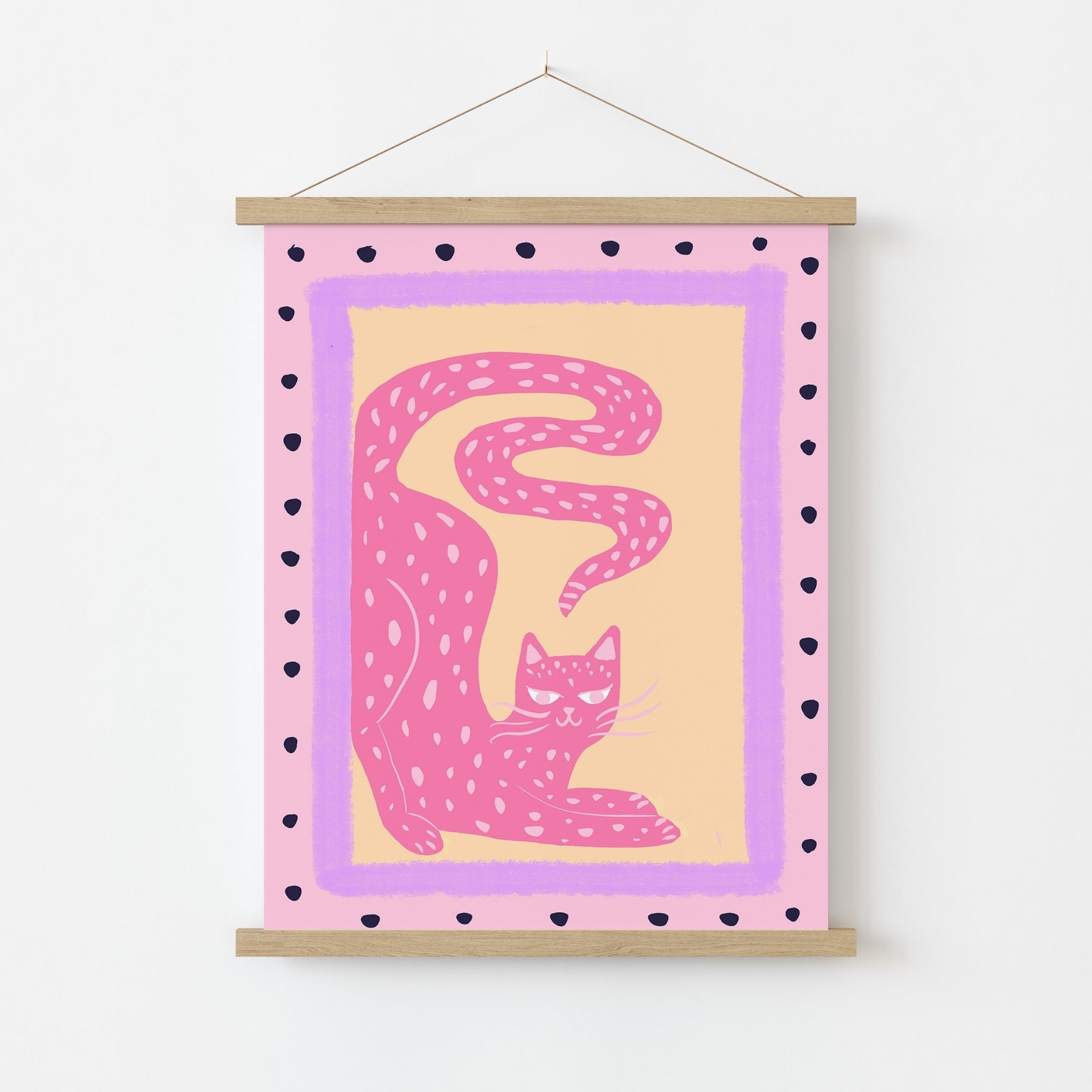 Pink Cat Wall Art – Maximalist Animal Poster