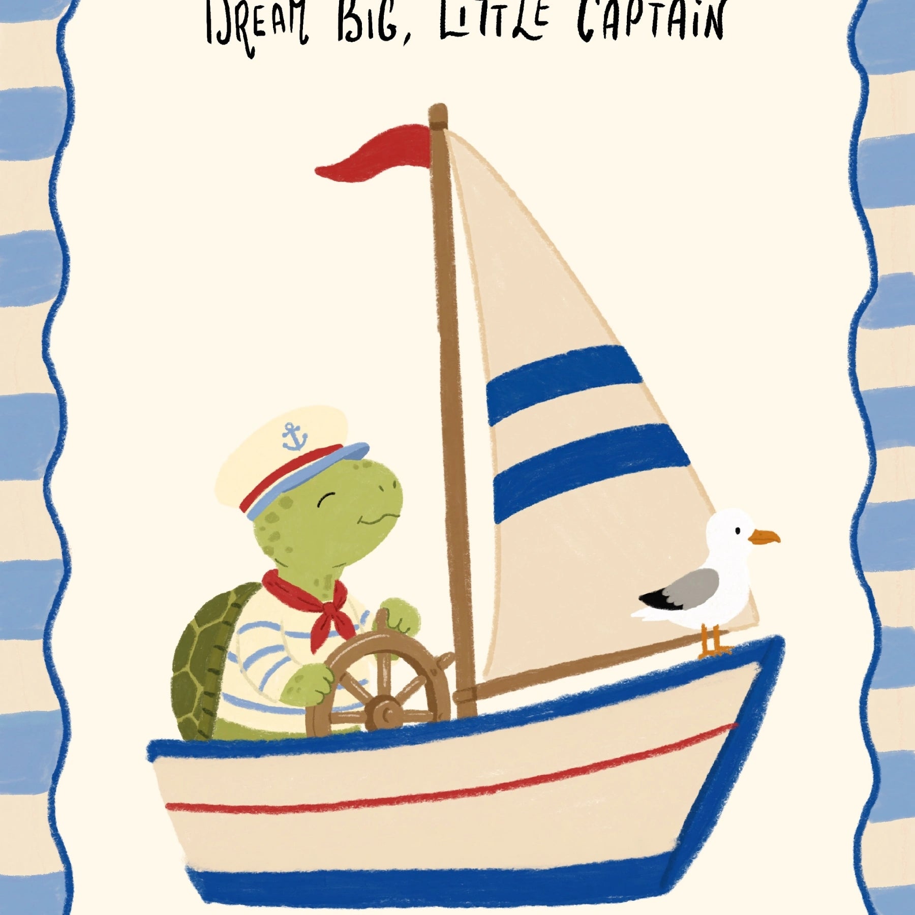 Sailboat Turtle Nursery Print, Boys Room Decor