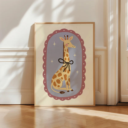 Giraffe Nursery Print - Cute Animal Wall Art with Bow