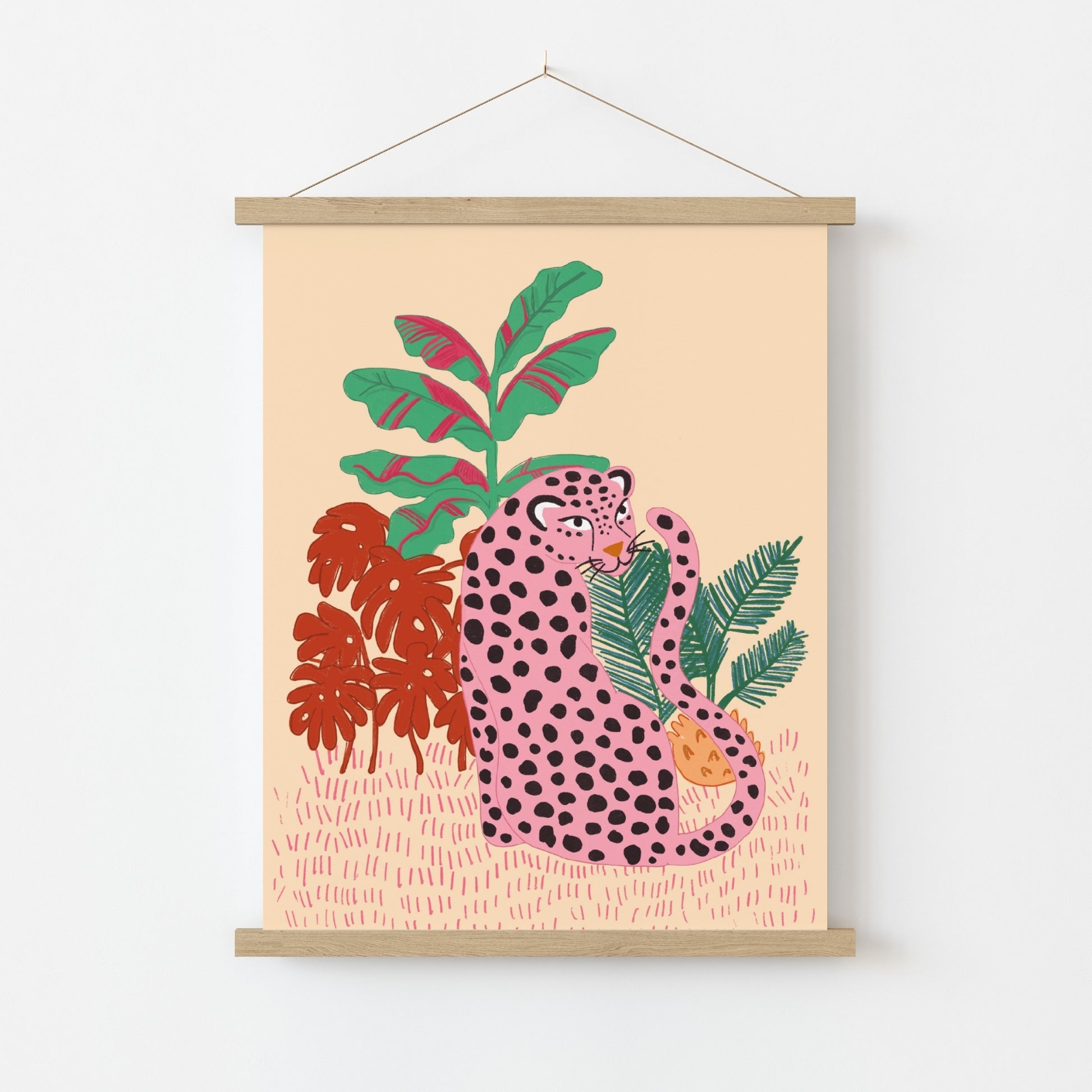 Pink Leopard Jungle Wall Art – Bold Tropical Animal Print