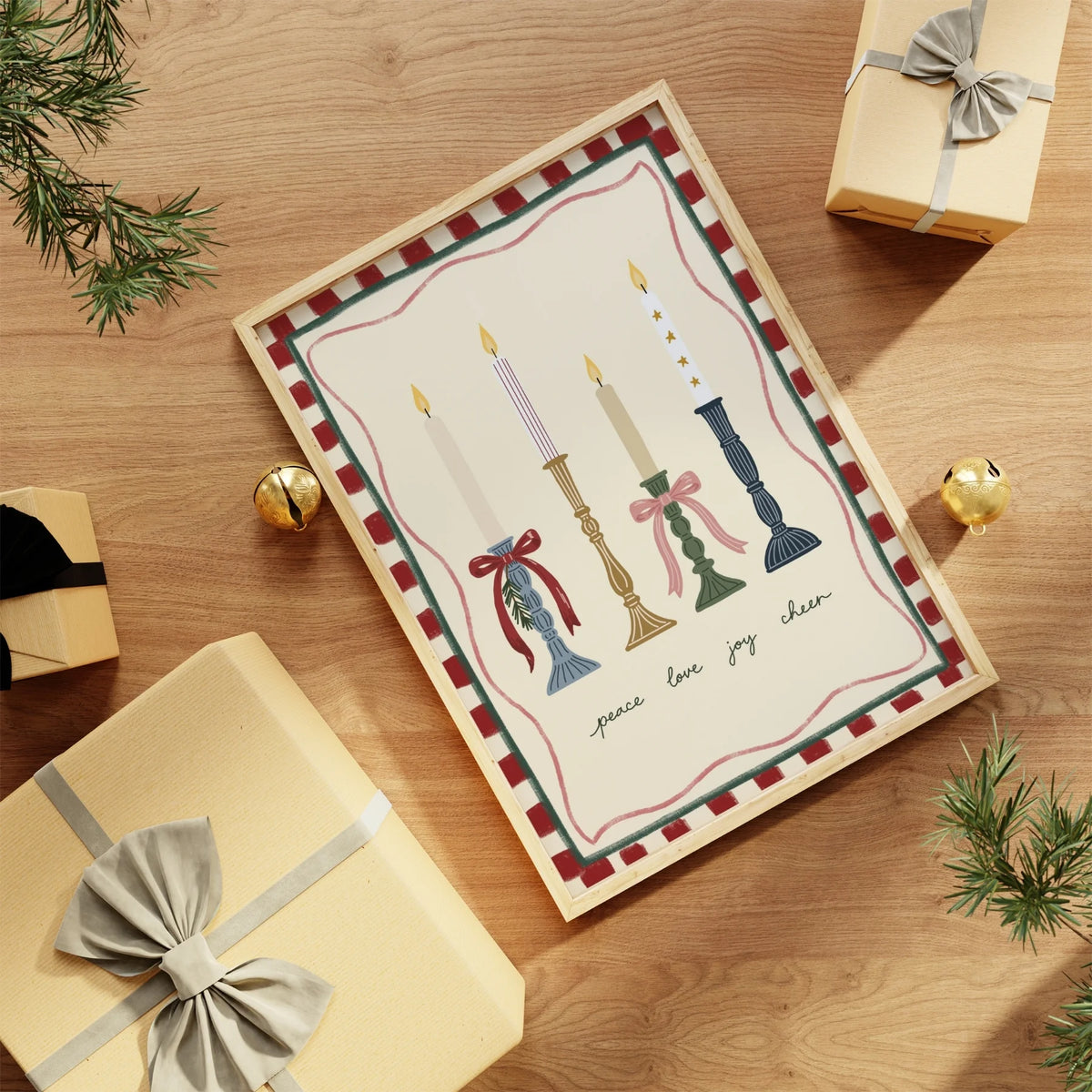 Christmas Candles with Festive Bows – Póster de Navidad