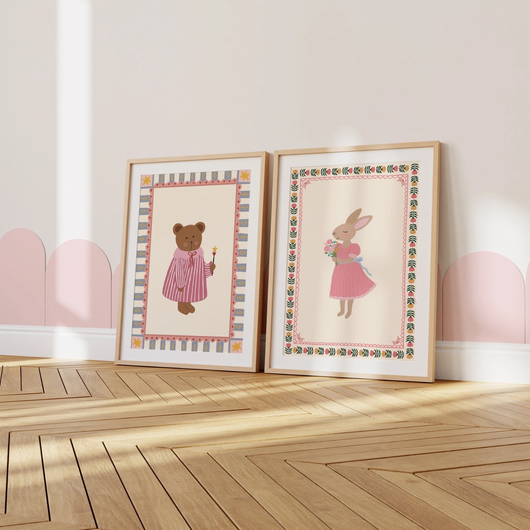 Set di 2 stampe rosa da parete per cameretta bambina