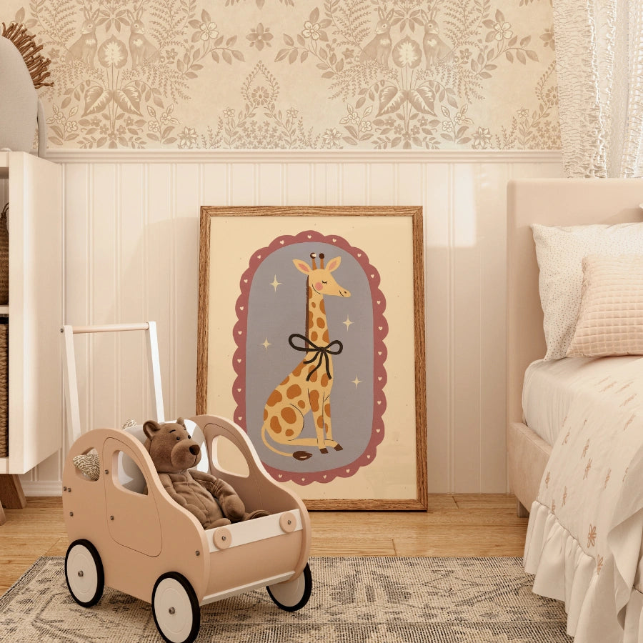 Giraffe Nursery Print - Cute Animal Wall Art with Bow