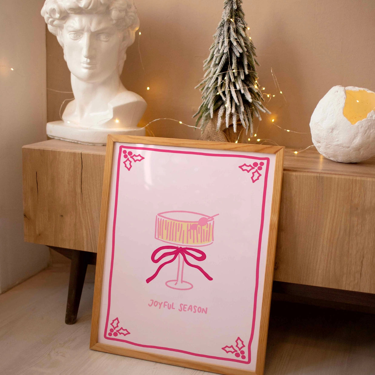 Retro Pink Holiday Cocktail Print