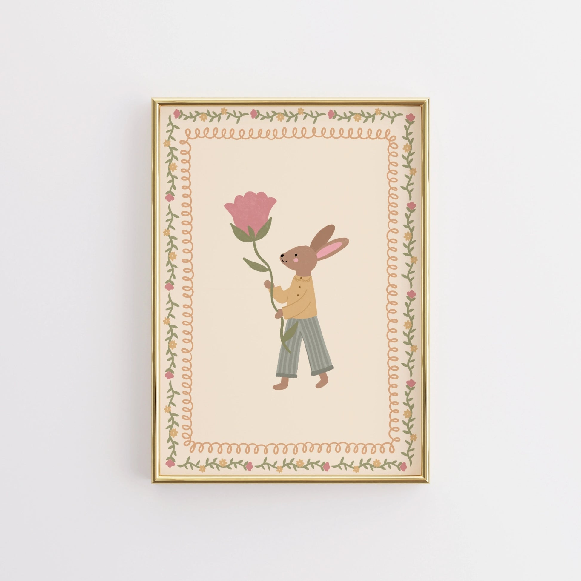 Floral Bunny Nursery Wall Art, Whimsical Kids Decor