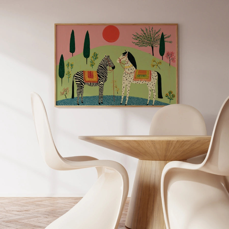 Boho Zebra and Horse Wall Art – Colorful Bohemian Animal Print