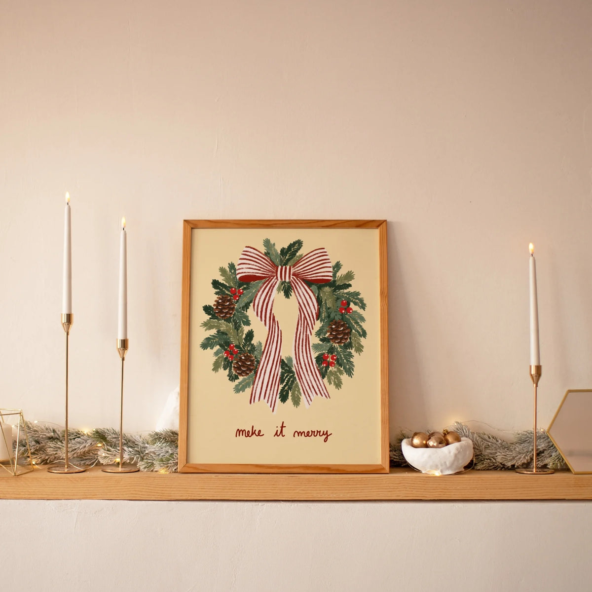Christmas Wreath with Striped Bow – Póster de Navidad