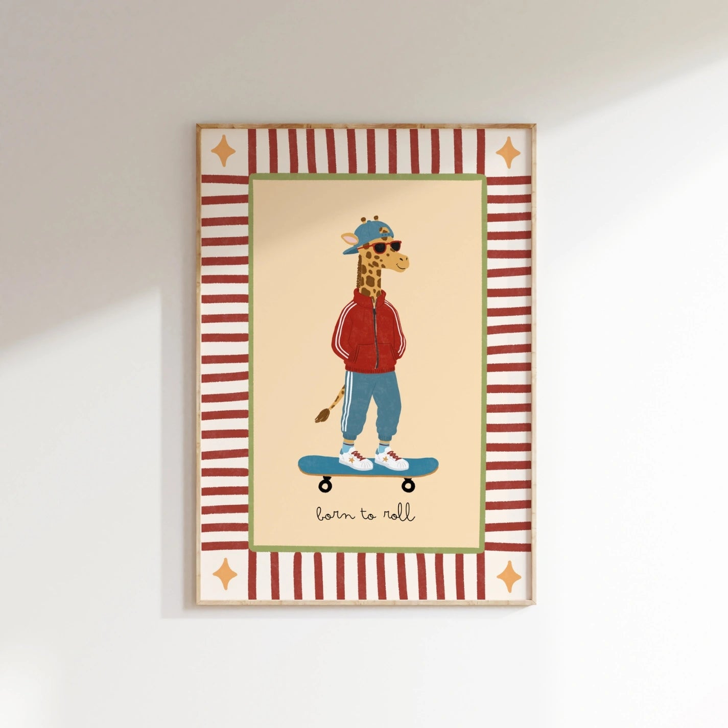 Skateboard Giraffe Nursery Print, Kids Sports Wall Art